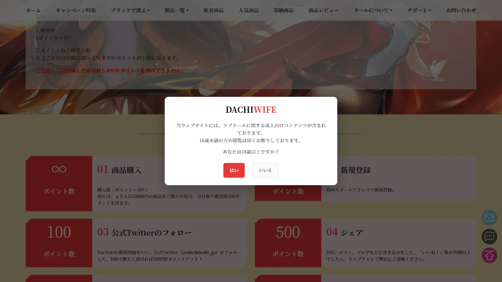 DACHIWIFE 公式「DWポイント専用ページ」DWポイントの利用ルール（1pt=1円・利用上限5%）