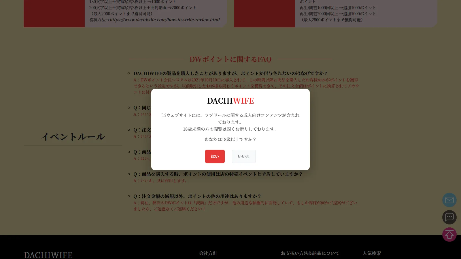 DACHIWIFE 公式「DWポイント専用ページ」DWレビュー投稿・Twitterレビュー投稿によるポイント進呈ルール