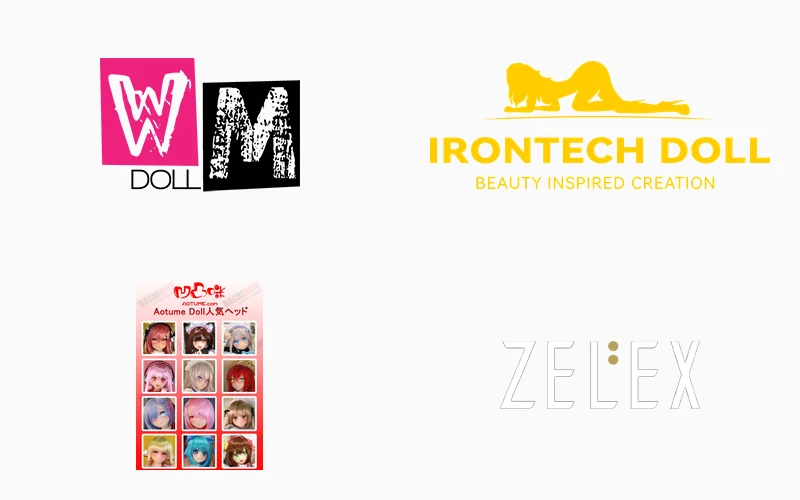 YourDoll 取扱の主要メーカーロゴ（WM Doll / Irontech / Aotume / ZELEX）
