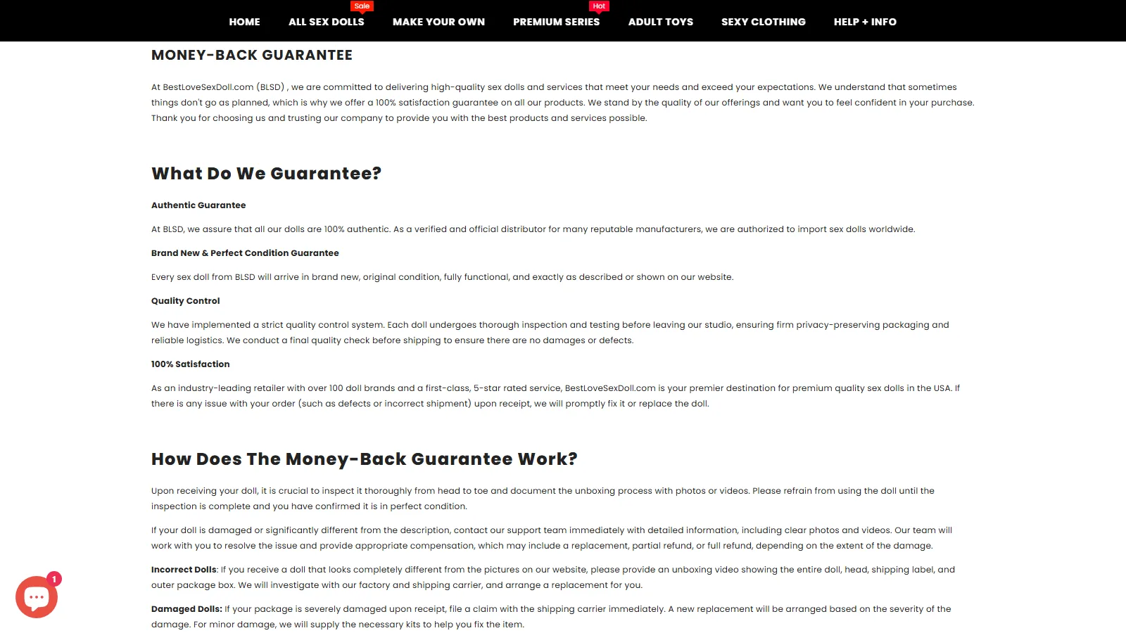 BLSD 公式「Money-back Guarantee」ページ・5層の保証制度(Buyer Protection / Money-Back / Authentic / Lowest Price / Brand New)