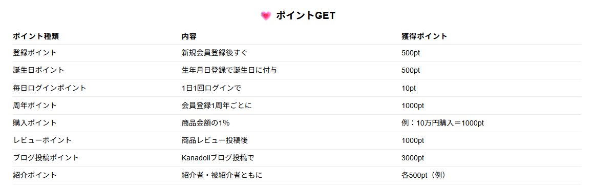 ポイントの貯まり方(公式サイトの画面)