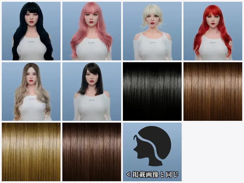 Real Lady ウィッグ・ヘアスタイル11種（R01-R06 + 植毛4種 + same-as-pic）